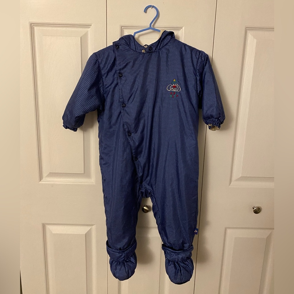 Mexx Navy gingham toddler puffer one piece coat